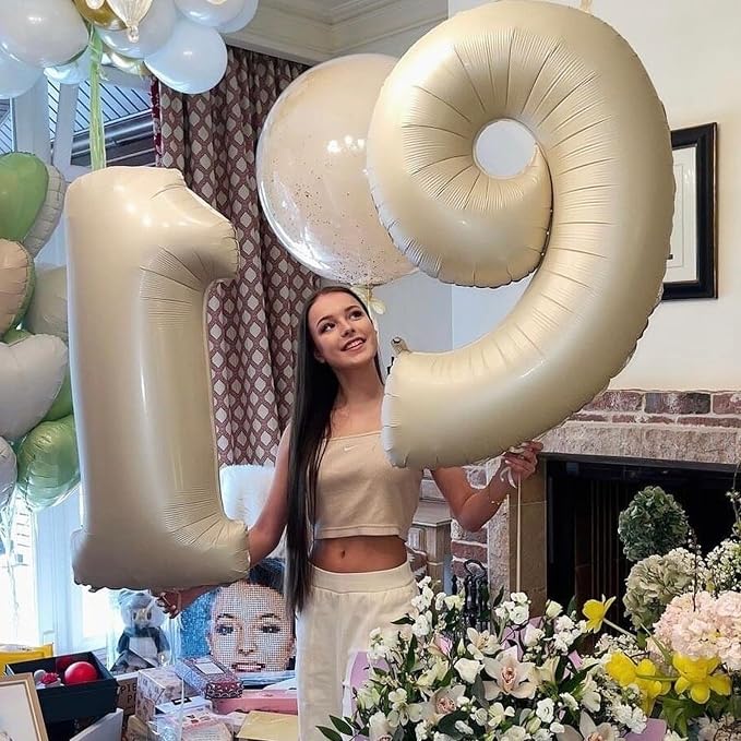 40 Inch Cream Number 9 Balloon, Digital 9 Cream White Giant 9 Foil Balloon - Image 5