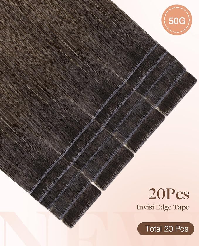 GOO GOO Invisi Edge Tape in Hair Extensions Human Hair, 1D/2C/4E Chocolate Dip Color Melt 20pcs 22inch 50g, Virgin Remy Hair, Seamless Injected Tape, Natural Look