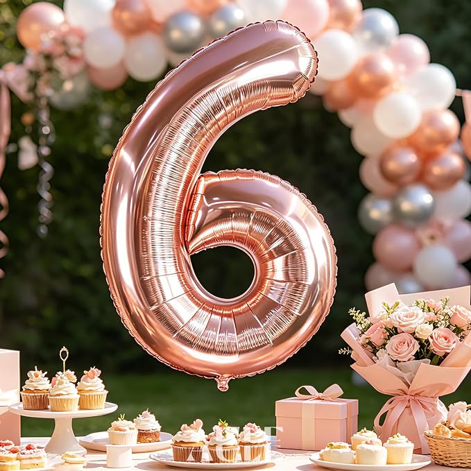 AULE 40 Inch Rose Gold 6 Balloon Number Foil 0-9 Birthday Big Numbers | - Image 2