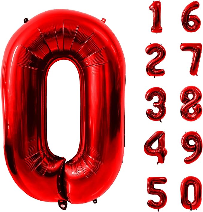40 Inch Red Number 0 Balloon Large Red Foil Balloon Red 0 Balloons Mylar Helium by Yeodong
