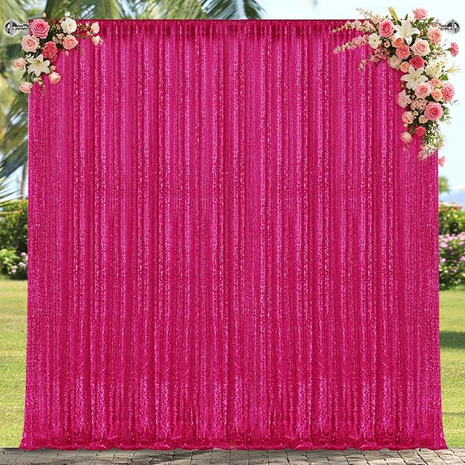 4×8FT Fuchsia Sequin Backdrop Curtain, Photography Backdrop Glitter Curtains - Image 2