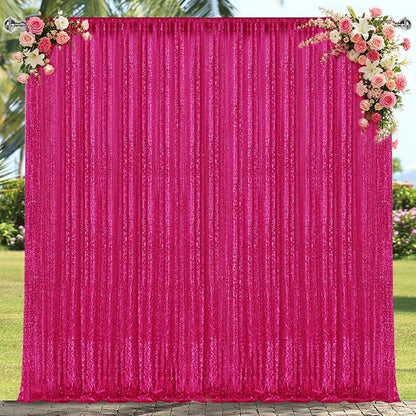 4×8FT Fuchsia Sequin Backdrop Curtain, Photography Backdrop Glitter Curtains - Image 2