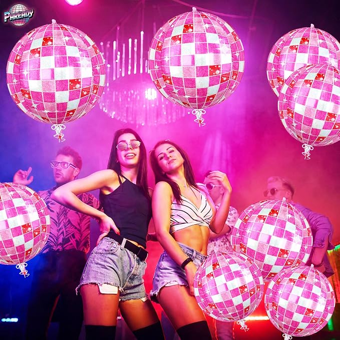 6pcs 22 Inch Pink Disco Ball Balloons, 4D Large Foil Aluminum Balloon - Image 5