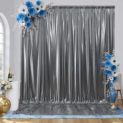 gogoparti 20x10FT Charcoal Silver Sequin Backdrop Curtain by Gogoparti