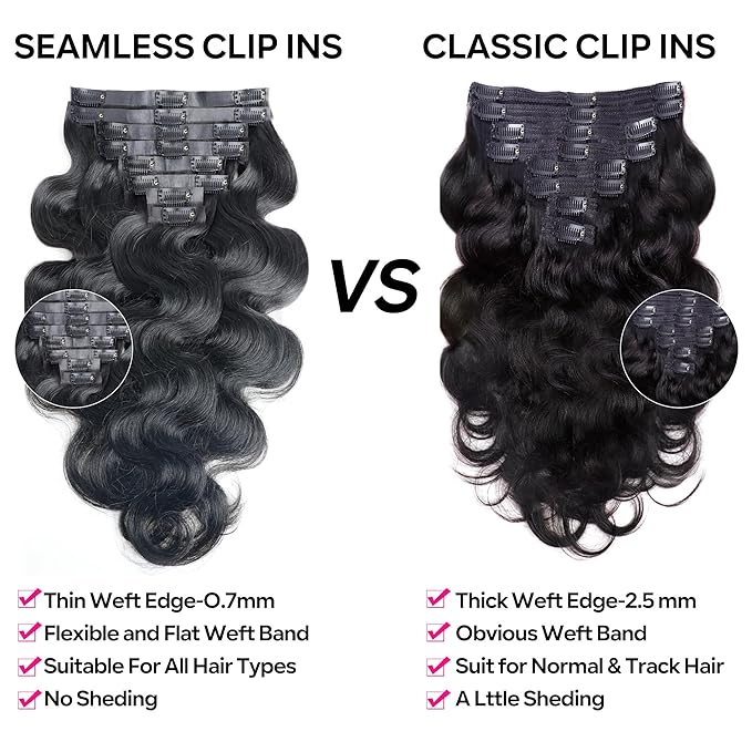 Seamless Clip in Hair Extensions Human Hair Body Wave Human Hair Clip in Extensions 8Pcs PU Clip ins Remy Hair for Women Invisible Skin Weft 18Clips 120g 24inch Natural Black
