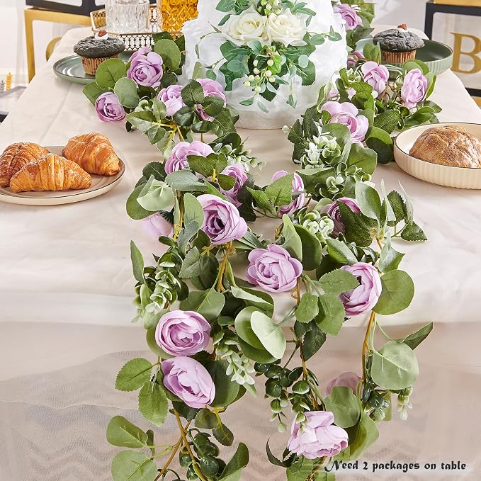 Artificial Flower Garland 2pcs 5.4ft Floral Rose Vine Decor, Hanging Faux Roses - Image 3