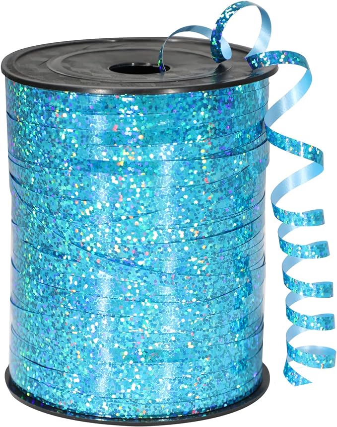 Light Blue Metallic Holographic Curling Ribbon, 500 Yard Teal Blue, Baby Showers by OMISELIO