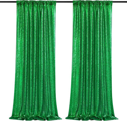 Green Sequin Backdrop Curtains Party Photo Glitter Drapes 2 Pcs 2FTx8FT | by B-COOL