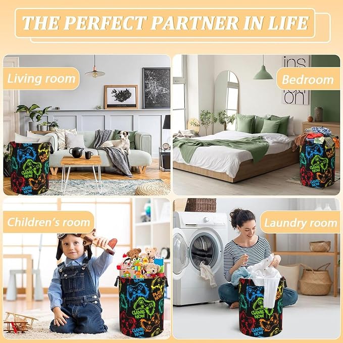 Colorful Silhouettes Game Joystick Laundry Hamper Bag - Image 7