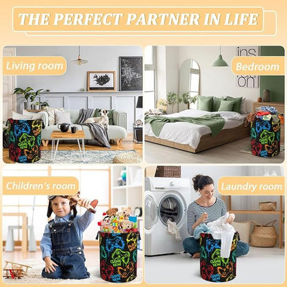Colorful Silhouettes Game Joystick Laundry Hamper Bag - Image 7
