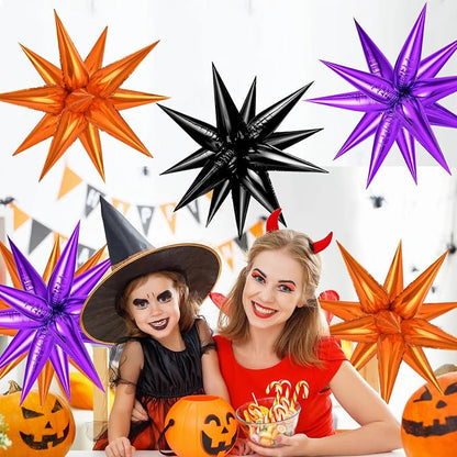 Purple and Black Orange Star Balloons, Metallic Cone Mylar Spike Balloons - Image 6