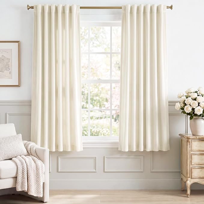 Ivory White Velvet Curtains for Nursery Back Tab, W52 x L63, Elegant Decor by StangH