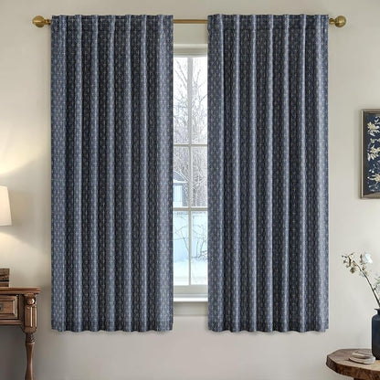 MIULEE Patterned Farmhouse Linen Curtains, Back Tab - Image 2