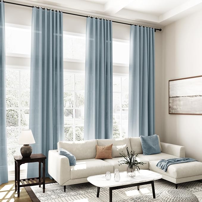 Light Blue Linen Curtains 84 Inch Length 2 Panels Set - Image 7