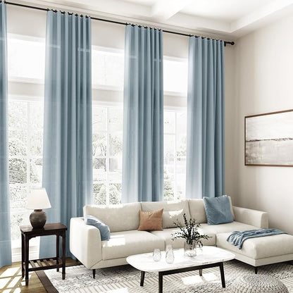 Light Blue Linen Curtains 84 Inch Length 2 Panels Set - Image 7