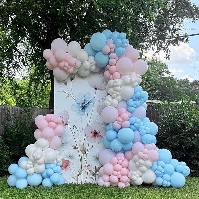 HILAVO Pink and Blue Balloons 12 Inch Pastel Light Baby Blue Pink White Party - Image 4