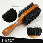 TITAN Double Sided Boar Bristle Brush, 100% Natural Firm and Soft Bristles with Wooden Handle, 2-in-1 Hair Brush for Waves, Fades, and Slick Back Styling, Durable Wood Design for Men and Women