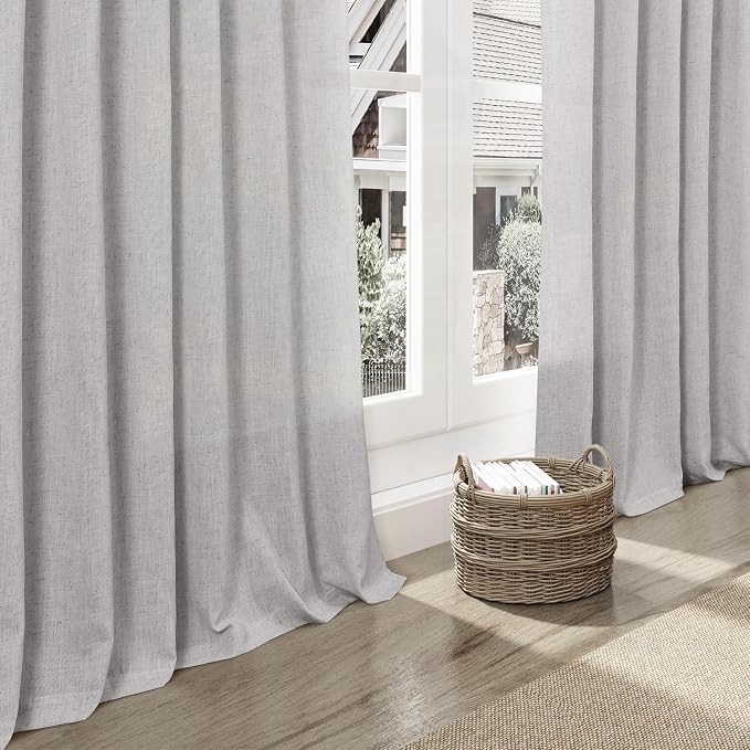 Grey Linen Back Tab Curtains 96 Inches Long 2 Panels Set - Image 6