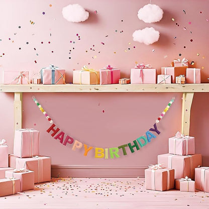 Pre-Strung 3D Felt Happy Birthday Banner, Rainbow Birthday Decoration | Reusable - Image 8