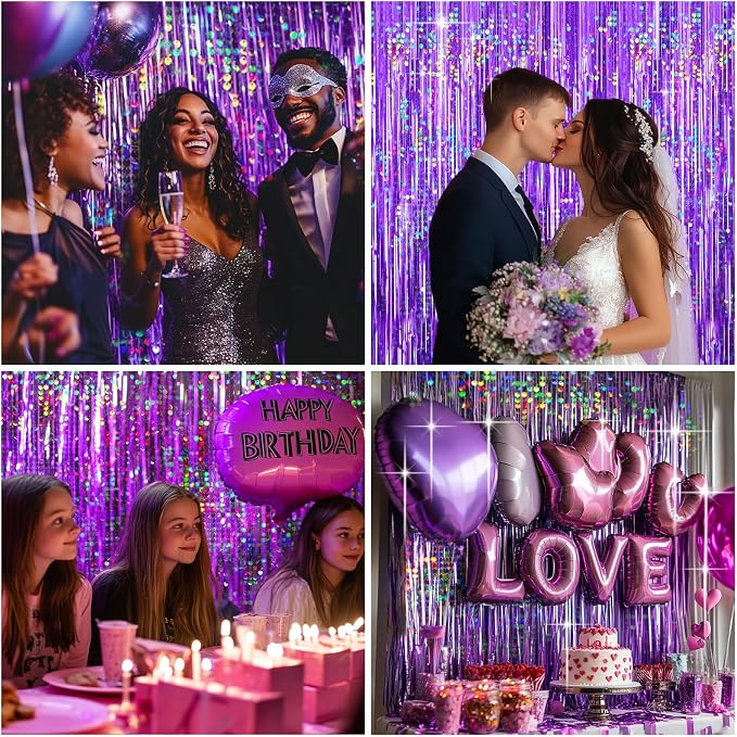 4 Packs Purple Foil Fringe Curtain, Baby Shower, Princess Bachelorette - Image 7