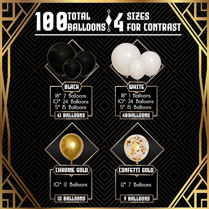 ALL-IN-1 Black White Gold Balloons Garland Kit & Arch – Small and Large Black - Image 3