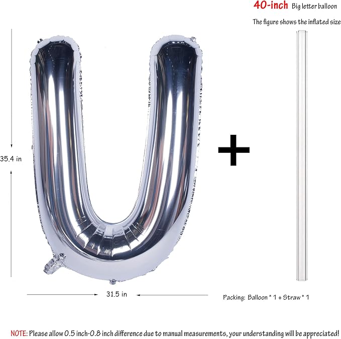 Letter Balloons 40 Inch Giant Jumbo Helium Foil Mylar Silver U | - Image 2