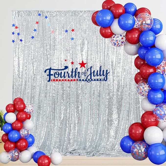 PartyDelight Silver Sequin Backdrop 6x6ft Sparkly Photo Curtain | 4 Inch Rod - Image 8