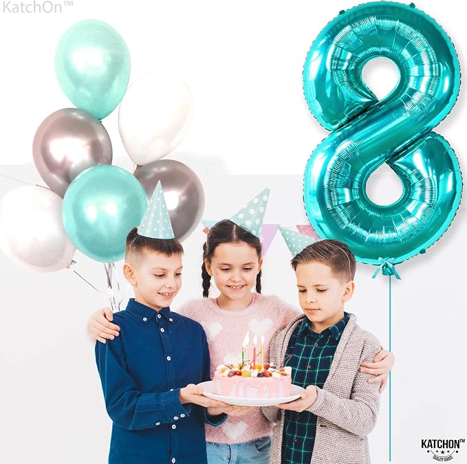KatchOn Giant Blue Teal Number 8 Balloons-40 Inch, Happy 8th Birthday Decor | - Image 6