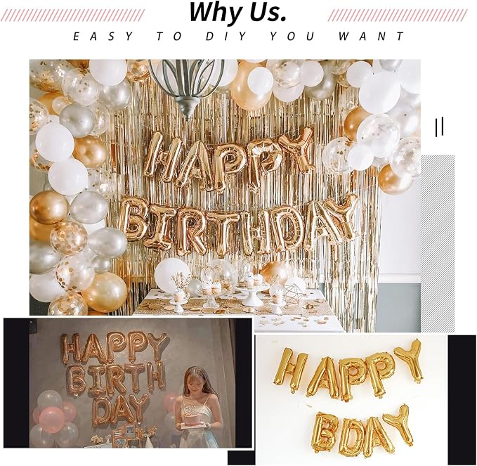 16" Gold Letter Number Balloons, Happy Birthday & 2 Sets of A-Z 0-9, Foil Mylar - Image 7