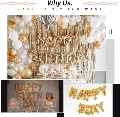 16" Gold Letter Number Balloons, Happy Birthday & 2 Sets of A-Z 0-9, Foil Mylar - Image 7
