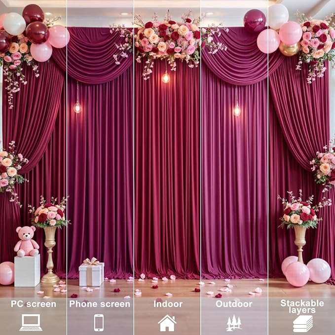 4 Panels Burgundy Backdrop Curtains - Image 8