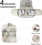 Travel Toiletry Bag for Women, Large Wide-open Puffy Cosmetic Makeup Bag with Wet-Dry Separation, Multi-Pocket Organizer with Carry Handle for Toiletries, Cosmetics, Essentials, Beige