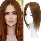 Hair Toppers for Women Real Human Hair, 360° 3D Human Hair Toppers for Women with Thinning Hair Upgrade Middle Part Clip in Bangs (Light Brown NEW, 14 Inch-3D-Side)