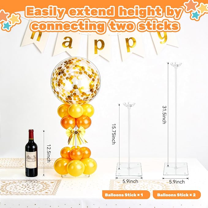 4 Set Balloon Stands for Table Clear 15.75 in Adjustable | Balloon centerpieces - Image 3