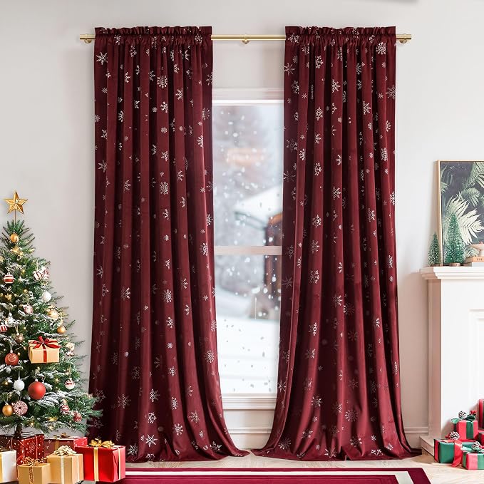 Beauoop Christmas Red Velvet Curtain - Image 6