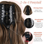 18 Inch Ponytail Extension for Women Claw Ponytail Extension Wavy in Fake Pony Tails Fake Hair Fluffy Natural Synthetic Hairpiece for Daily Use (Chestnut Brown Mixed Ash Blonde)