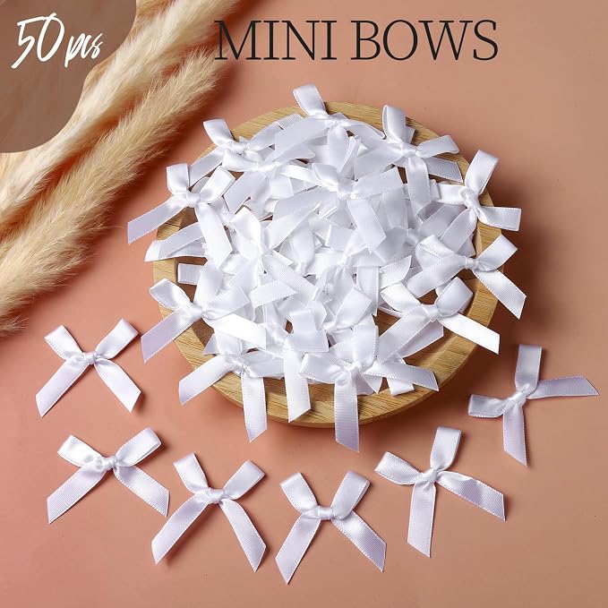 YGDZ 50 PCS Mini White Bows, Small Stain Ribbon White Bow - Image 3