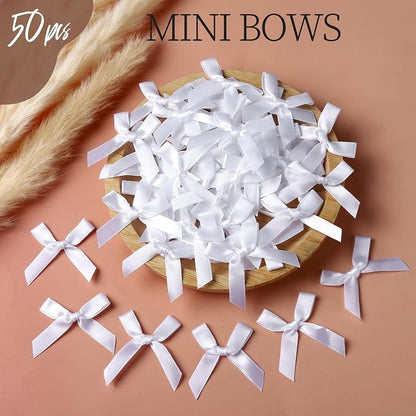 YGDZ 50 PCS Mini White Bows, Small Stain Ribbon White Bow - Image 3