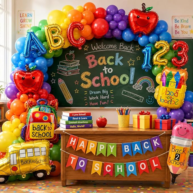 Back to School Balloons 12pcs Welcome School Bus Balloon Colorful Schoolbag - Image 6