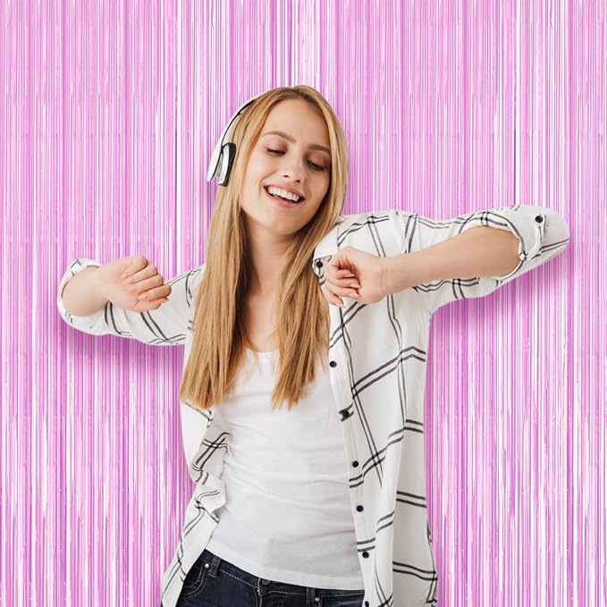Voircoloria Pastel Purple Foil Fringe Backdrop Curtains, 3 Pack | Tinsel - Image 6