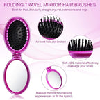 Boao 2 Pack Foldable Travel Mirror Hair Brushes Round Portable Folding Pocket Hair Brush Mini Comb Compact Travel Size Massage Comb for Men Women (Blue, Purple)
