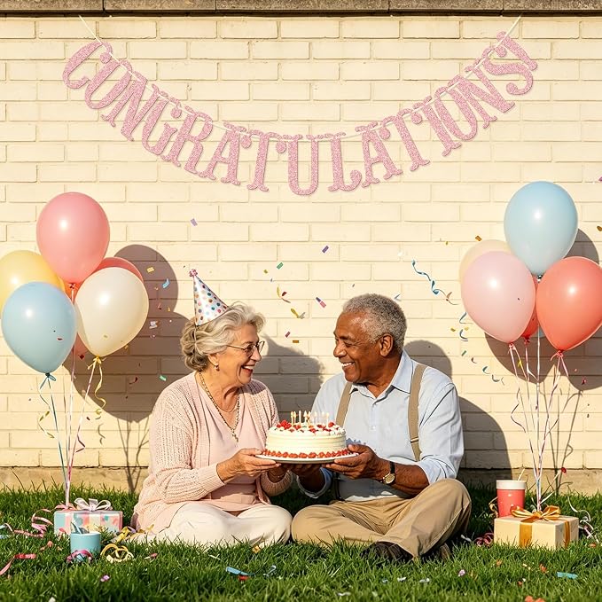 Congratulations Banner, Graduation Party Decor | Rose Gold Glitter Congrats Sign - Image 5