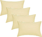 JELLYMONI 100% Natural Cotton Striped Standard Pillowcases Set, 4 Pack White and Yellow Stripes Pillow Covers with Envelope Closure(Pillows are not Included)