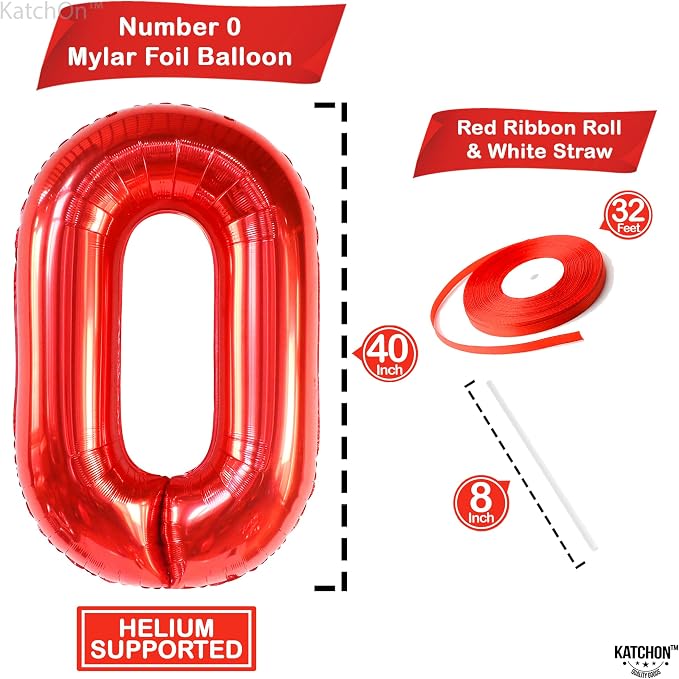 KatchOn Red 0 Balloon Number 40 Inch | 0 Digit balloon, Number 0 balloons - Image 4