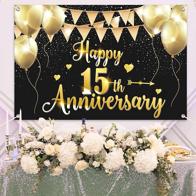 HAMIGAR 6x4ft Happy 15th Anniversary Banner Backdrop - Image 5
