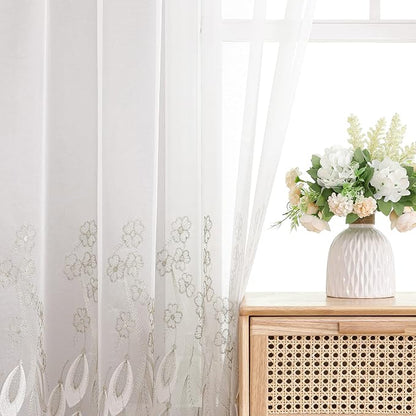 White Sheer Voile Curtains White Embossed Drip 54Wx96L Inch | Light Filtering - Image 8