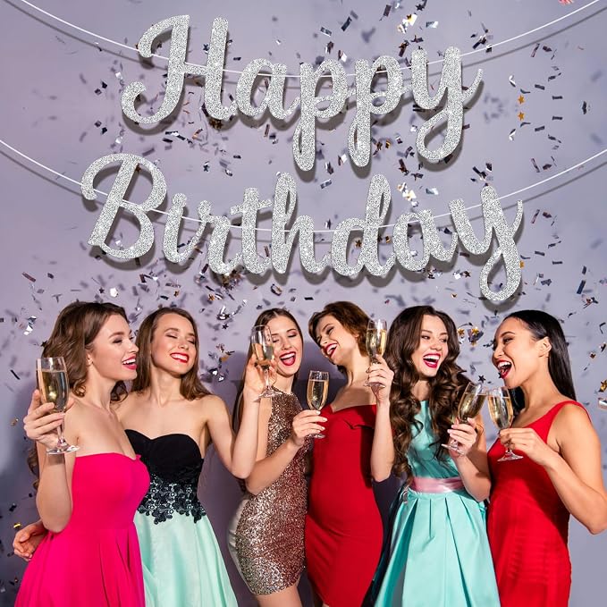 Glitter Happy Birthday Banner Sign Birthday Garland Wall Door Banners Flag - Image 2