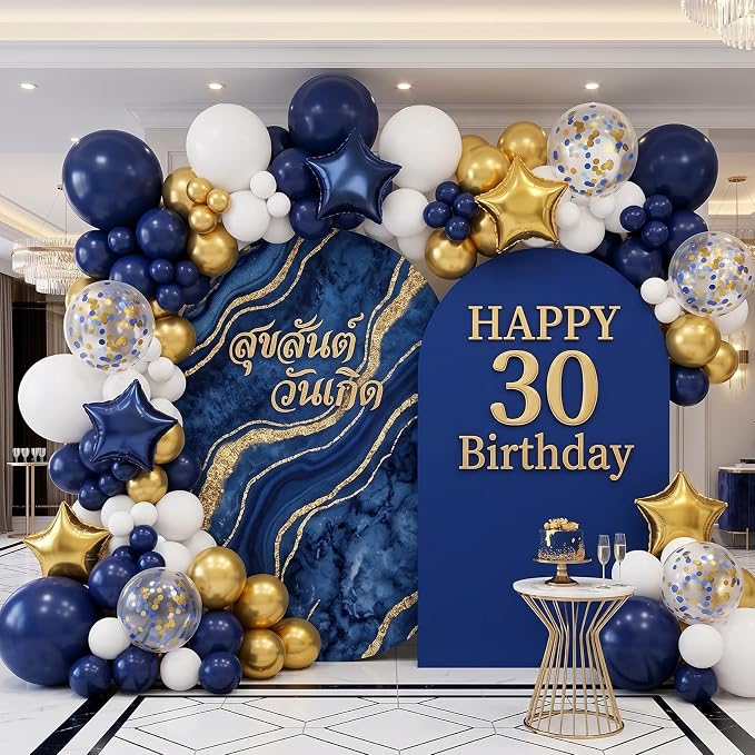 RUBFAC 176pcs Navy Blue Gold Balloons Arch Kit - Image 5