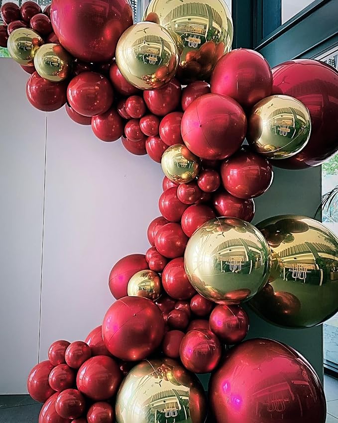 Red and Gold Round Balloons Foil, Metallic Gold Red Balloons - Image 3