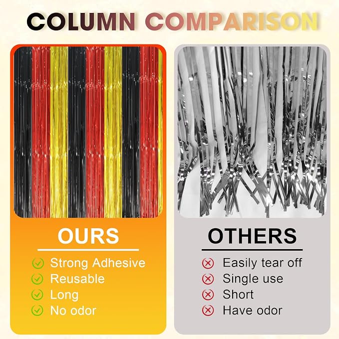 Voircoloria Red Black Gold Foil Fringe Backdrop Curtains, 2 Pack | Tinsel - Image 4